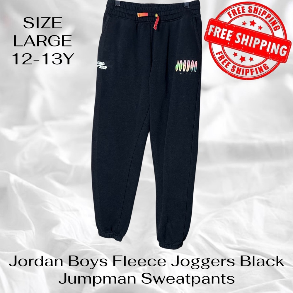 Jordan Boys Fleece Joggers Black Jumpman Sweatpants Size Large 12-13Y FREE SHIP